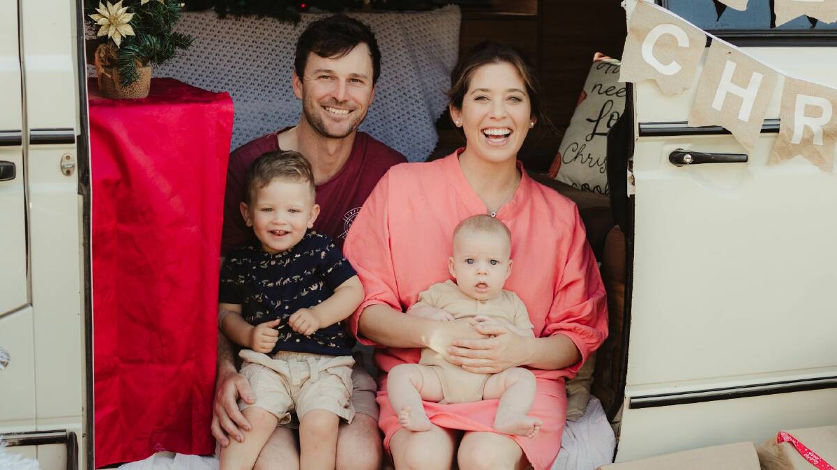 Hannah Hawker from Parkes - pictured with her family husband Todd and their two children Alfie and Joseph - is making it her mission to bring back vital health services to regional areas by making a career change from teaching to medicine. Photo: CHARLES STURT UNIVERSITY