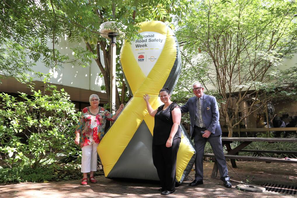 ROAD SAFETY: Cr Pat Smith, Road Safety and Injury Prevention Officer Melanie Suitor and Cr Bill Jayet are ready to recognise Yellow Ribbon National Road Safety Week. Photo: Supplied.