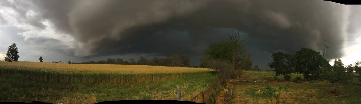 HERE IT COMES: Saturday night's storm approaching the Parkes Shire, this scene spectacularly captured in Tichborne before it hit at 6.15pm. Photo: Jenny Kingham