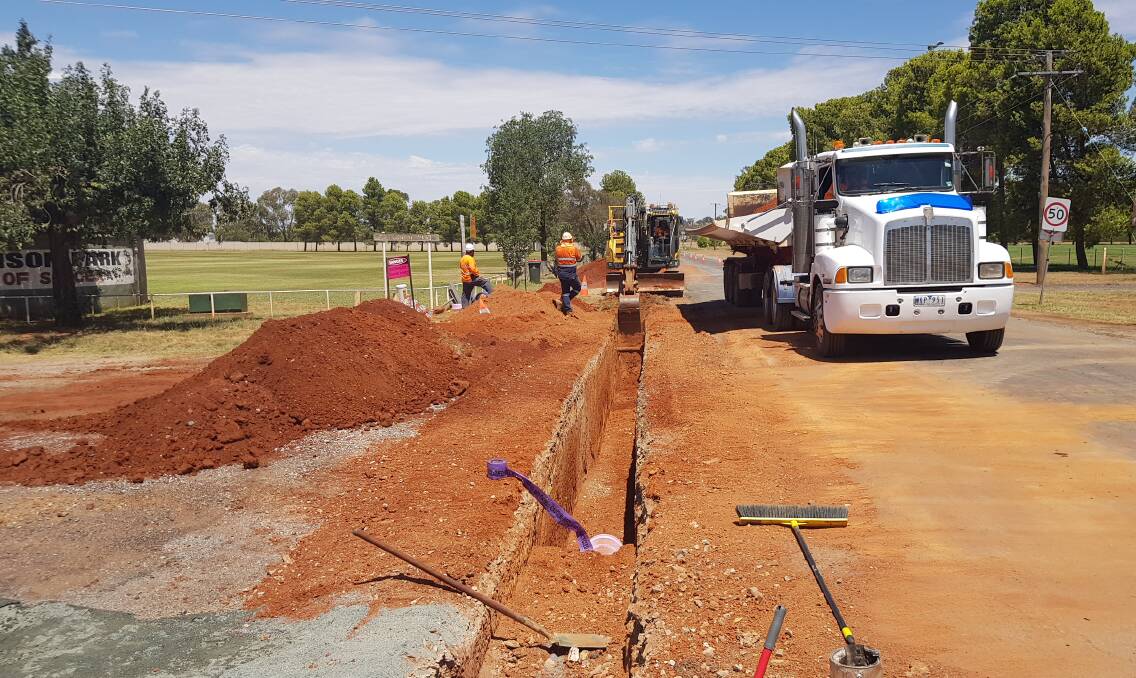 UNDER CONSTRUCTION: The new Recycled Water Rising Main is slowly forming as contractors make their way around town laying new pipes. This is a recent scene at Harrison Park in Nash Street.