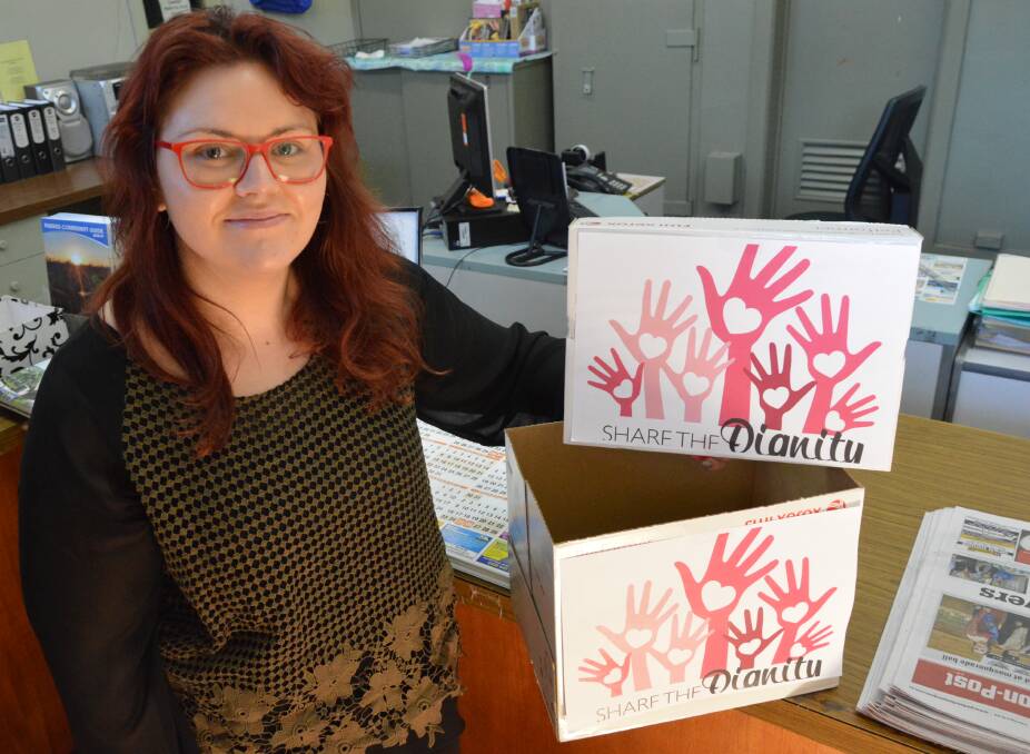 COLLECTION POINT: Receptionist Katherine Cannon is on hand to accept sanitary product donations for the Share the Dignity drive at the Parkes Champion Post.