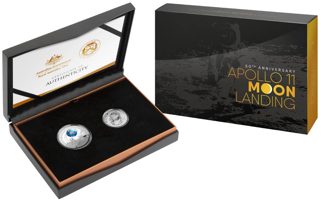 GIVEAWAY: The 50th Anniversary of the Lunar Landing Two Coin Set - 2019 $5 and Half Dollar Proof Domed Coin - of which the Parkes Champion Post is giving away - has a mintage of 10,000 and retails at $195.