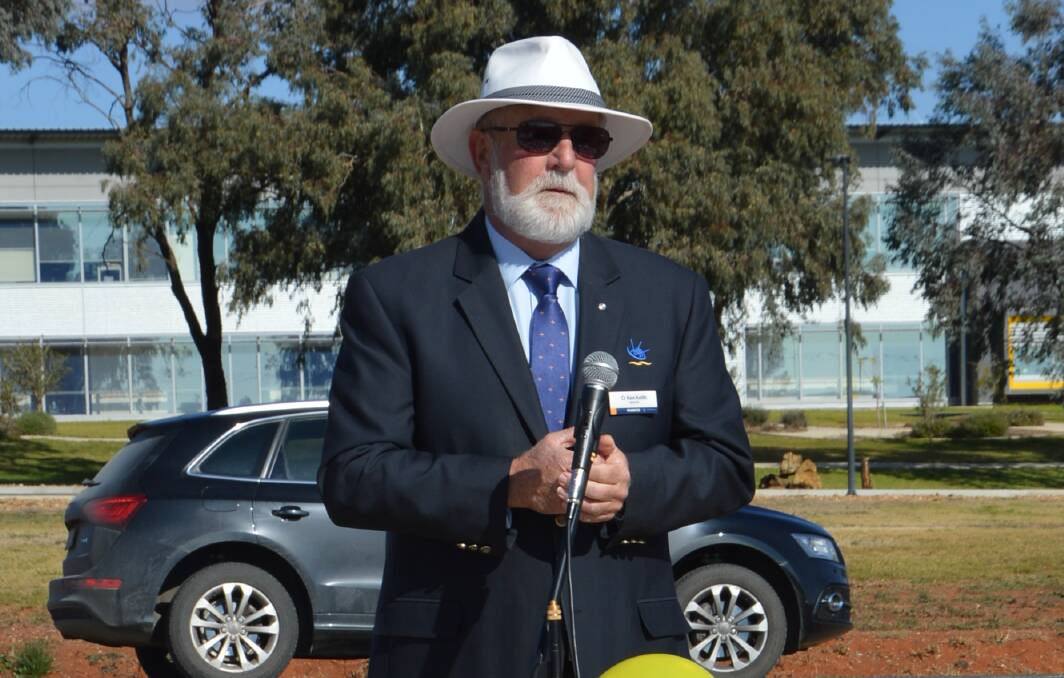SUPPORT: Parkes Mayor Ken Keith OAM attended and spoke at the Parkes maternity unit protest rally, held outside the Parkes Hospital on June 21.