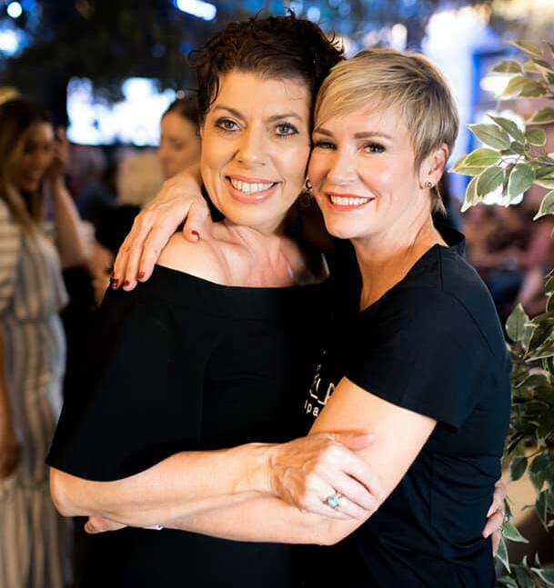 STRONGER TOGETHER: Best friends Marguerite Burns and Rebecca Miller shaved their heads together two years ago as Marguerite had treatment for breast cancer. Here they are pictured one-year on from the fundraiser. Photo: Facebook