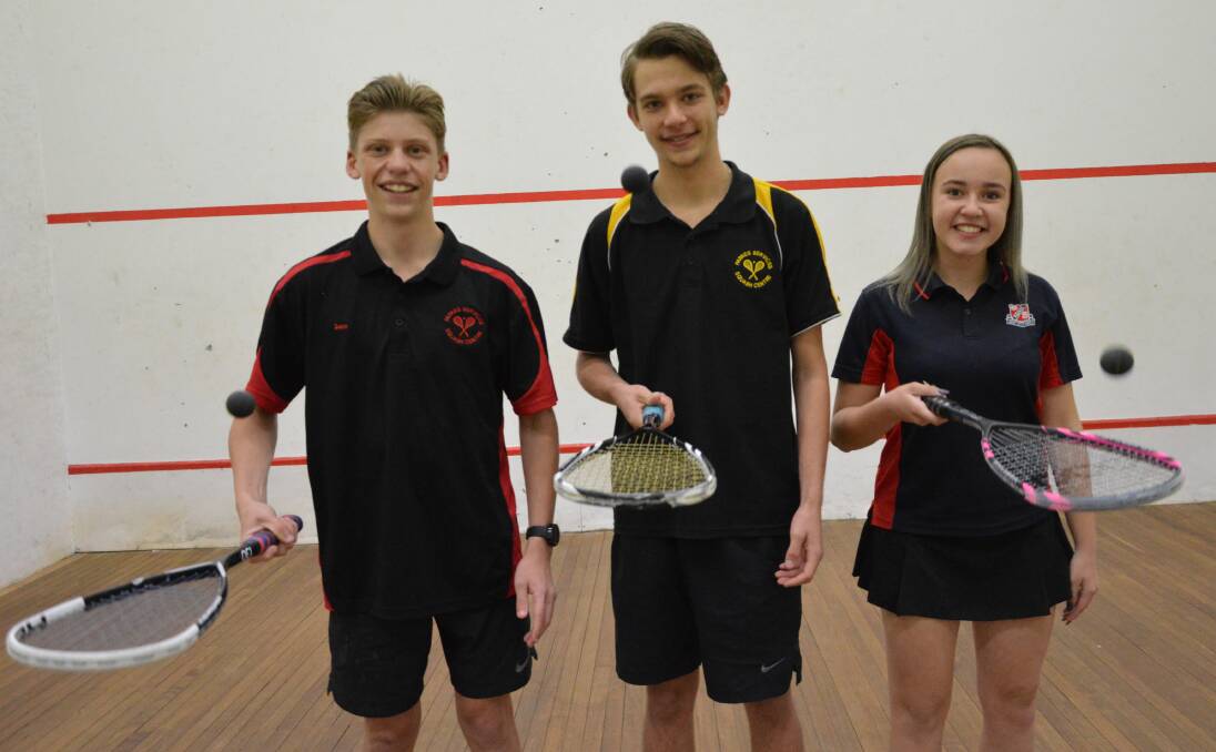 STATE REPS: Parkes High School squash players Sam Levick (15), Thomas Stechly (17) and Marley O'Shannessy (14) are among those who will represent the Western Region at this week's NSW Combined High Schools State Carnival. Photo: Christine Little