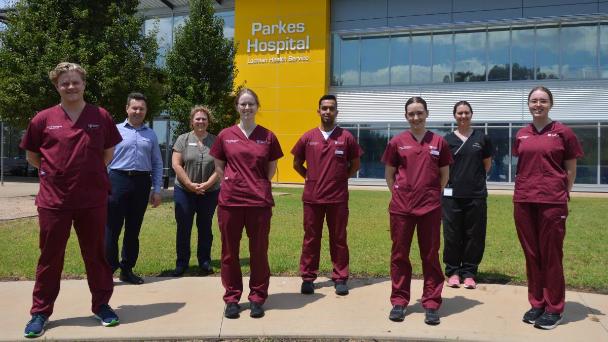 Oscar Ricardo from Walgett, clinical director for Lachlan Dr Damien Limberger, Lachlan Health Service manager Rach Ellem, Jessica Skelly from Crookwell, Adish Yapa from Broken Hill, Miranda Eyb of Cudal, Dr Kerrie Stewart and Chloe Johnston from Mittagong. Picture by Christine Little