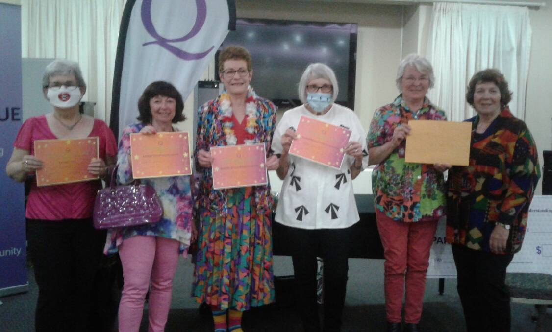 FUNDRAISER: Among the loud and proud winners on Loud Shirt Day were Judy "hot lips" Chambers, Wendy Neville, Cathy Clarke, Robyn Morrissey, Jill Crisp and Barbara Thompson from the Parkes Que Club. Photo: Submitted