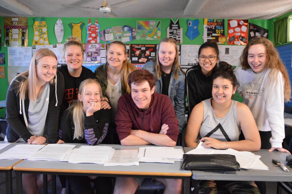 STUDY SESSION: Parkes High School Year 12 students during a study session last week - back, Hayley Woods, Lexie Ward, Jacqui Simpson, Ainsley Went, Jannelle Maranan and Hannah Noakes; front, Shannon Green, Gordon Richter and Jasmin Morrison. Photo: Christine Little