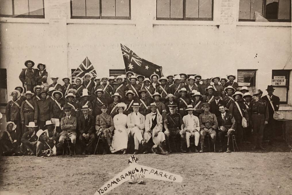 1916: The Boomerang March, a WWI recruitment march, began at Parkes and came through Forbes, onto Orange. In white are Mr and Mrs Andrew Stewart, Mayor and Mayoress.