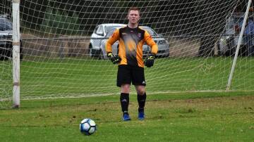 INTENSE: Parkes goalkeeper Ryan Dunn was up to the task on Saturday at Harrison Park but the Cobras were unable to hold off Bathurst '75, going down 4-1. Photo: JENNY KINGHAM