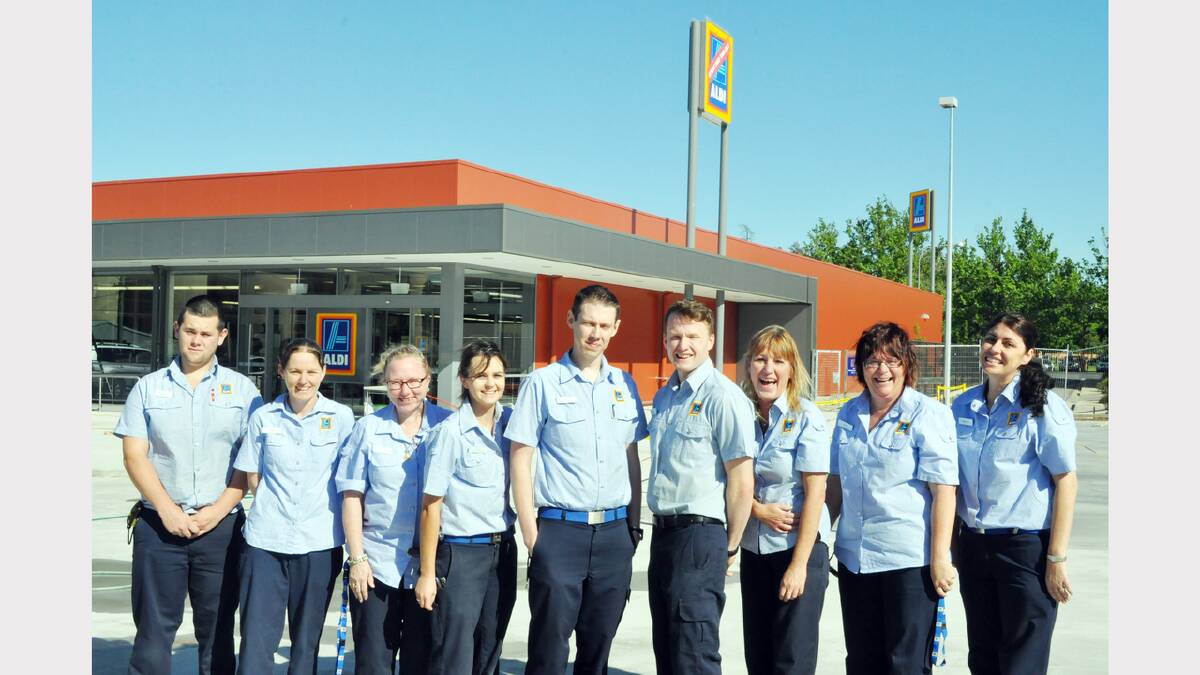 Members of the Aldi staff - from left, Nathan Elsley, Tracey Dixon, Naiomi Cox, trainee manager, Katie Warren, manager Michael Brock, trainee manager, Derek Thompson, Donna O’Neill, Janine Thomson and Michelle MacRae.  Staff absent from photo are Jennifer Quinn (trainee manager), Jane Bendall and Morgan Ross. Photos: Roel ten Cate.